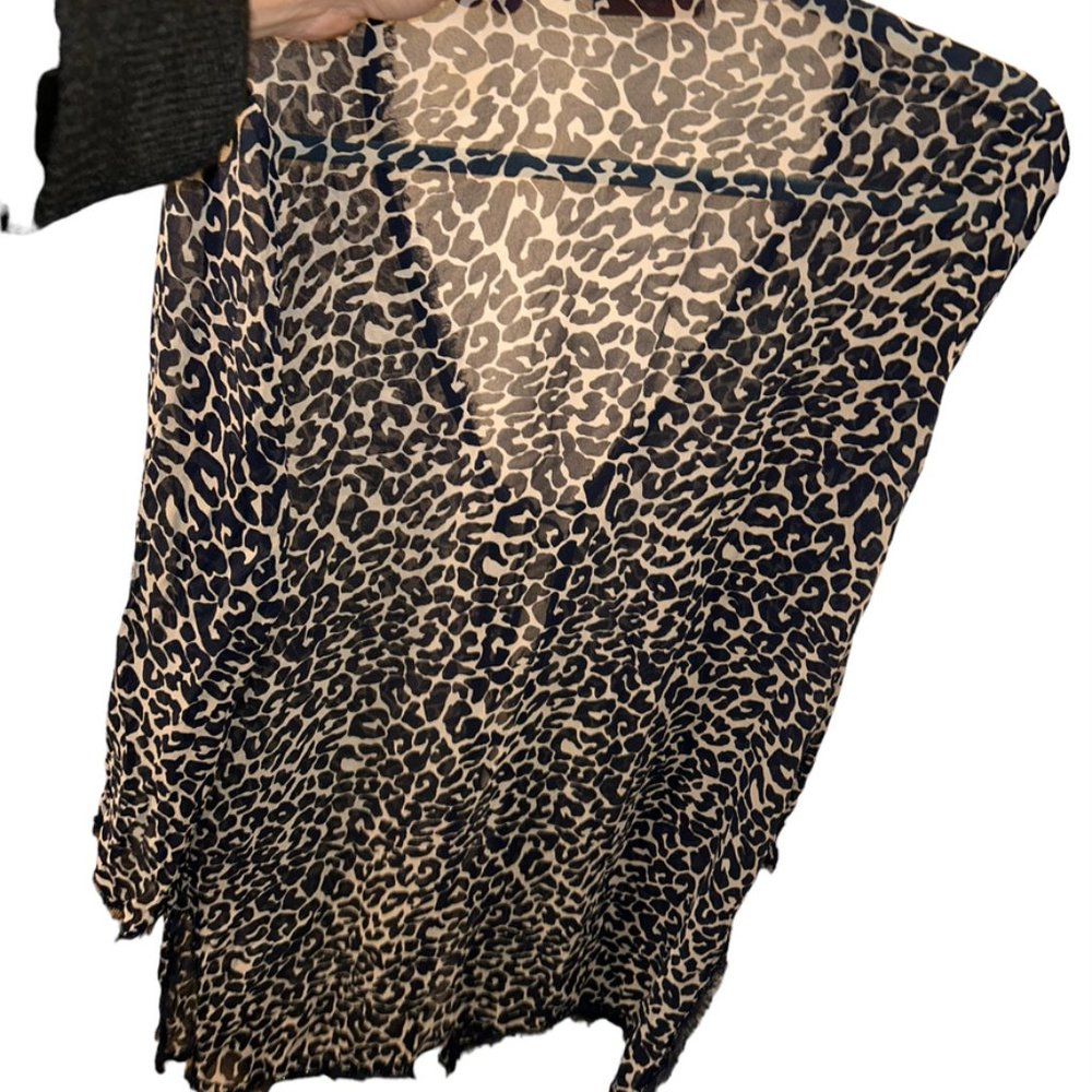 Tory Burch blue Leopard Print sheer tie front cover up top S - Picture 4 of 5
